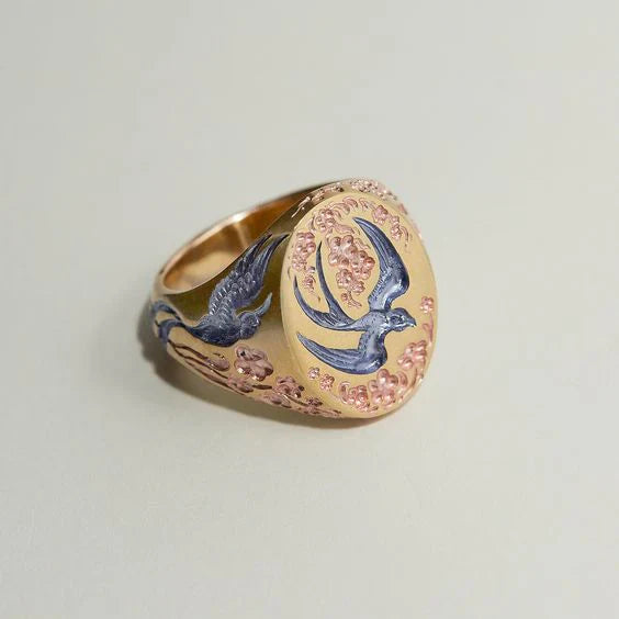 Vintage-Kolibri-Ring in Blau