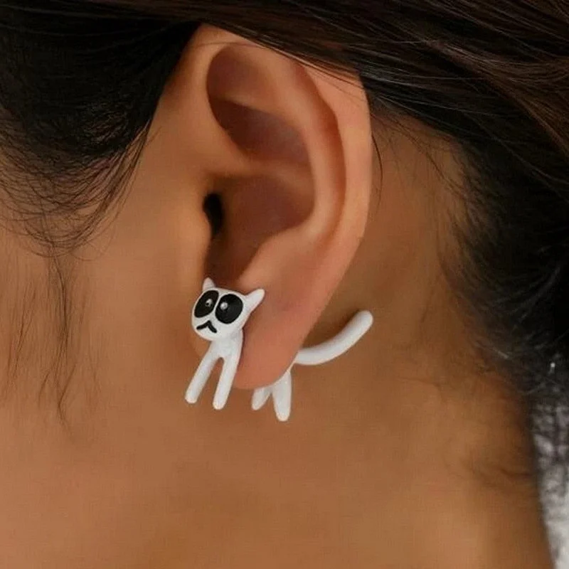 Lustige Katzen Ohrstecker Weiß Einzigartiges Tier Design