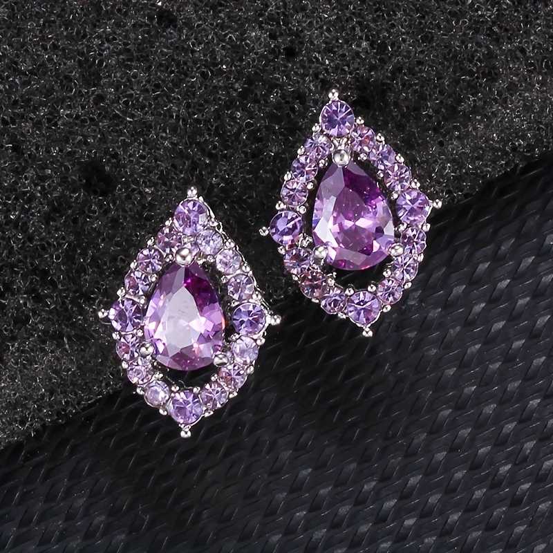 Edles Lila Amethyst Tropfen Schmuckset mit Kette und Ohrringen