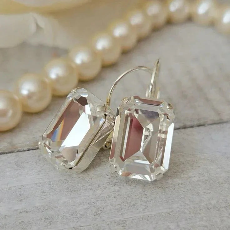 Elegante Vintage Ohrringe mit großen klaren Rechteck Kristallen