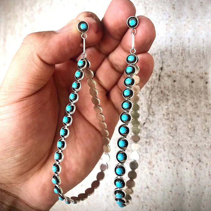 Boho Türkis Stein Ohrhänger mit elegantem Rundschliff Design