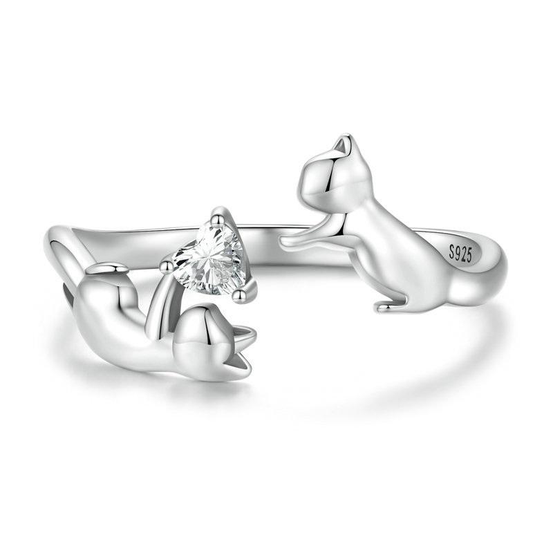 Verstellbarer Ring „Verspielte Kätzchen“ – Sterlingsilber und Zirkonia