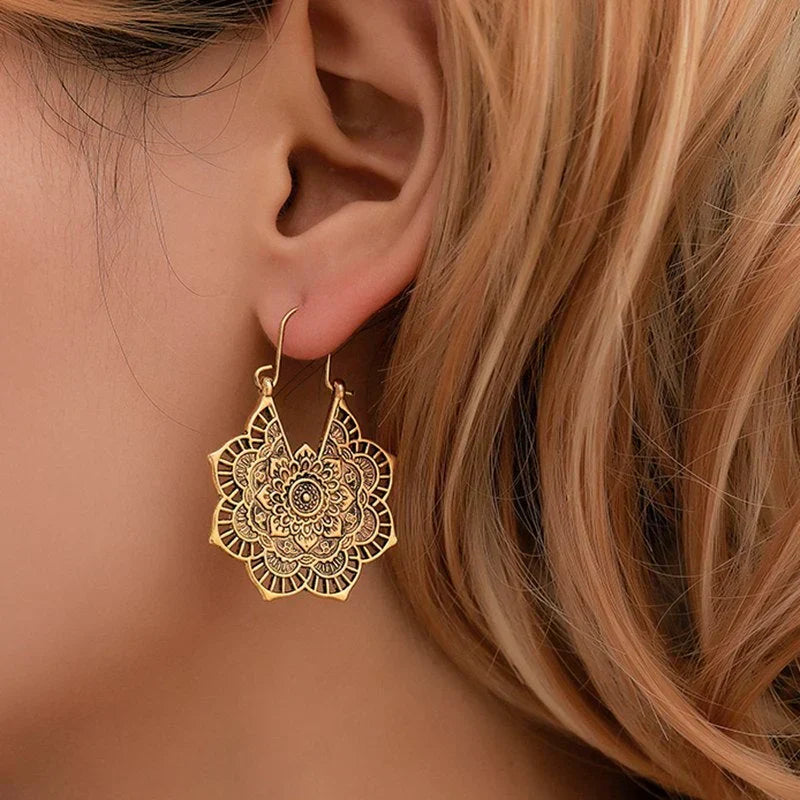 Boho Hippie Mandala Ohrringe Tropfenförmig Antiker Look Damenschmuck