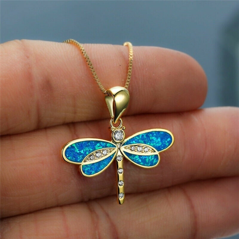 Glänzende Libellenkette mit schimmerndem Opal und Zirkonia