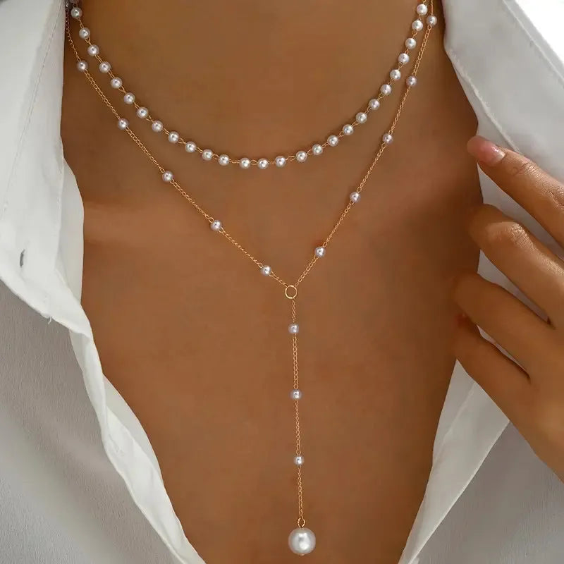 Elegante Y-förmige Perlenkette mit Doppellagen-Design