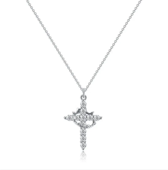Elegante Zirkonia Kreuz-Halskette mit Kronendetail