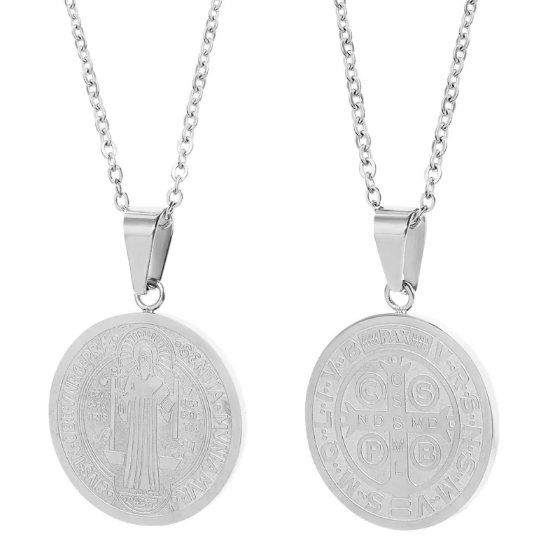 Religiöse Rund-Medaillon-Halskette mit filigranen Anhängern und O-Kette