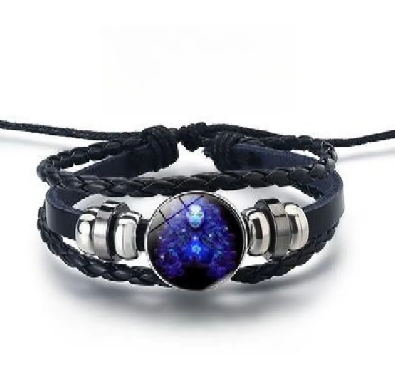 Lederarmband mit leuchtenden Tierkreiszeichen und Zinklegierungs-Akzenten
