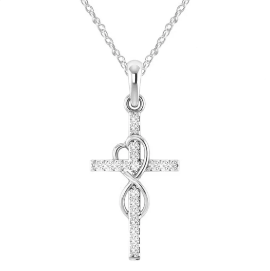 Funkelnde Zirkonia-Kreuz-Halskette mit Herz-Unendlichkeits-Design
