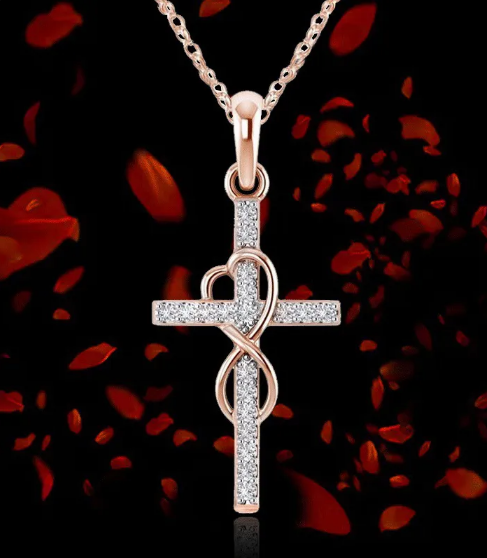 Zarte Kreuz-Halskette mit Herz-Unendlichkeits-Design und Zirkonia