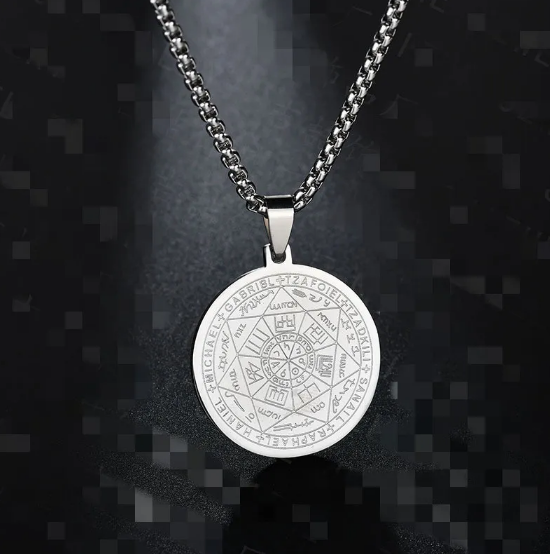 Elegante Herren-Halskette mit Engeln und Amulett-Medaillon in drei Farben