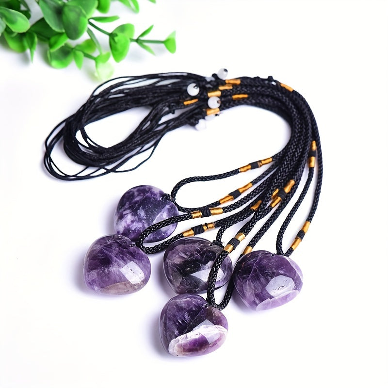 Natürliche Amethyst Herz-Halskette mit verstellbarem Seil und Edelstein-Anhänger