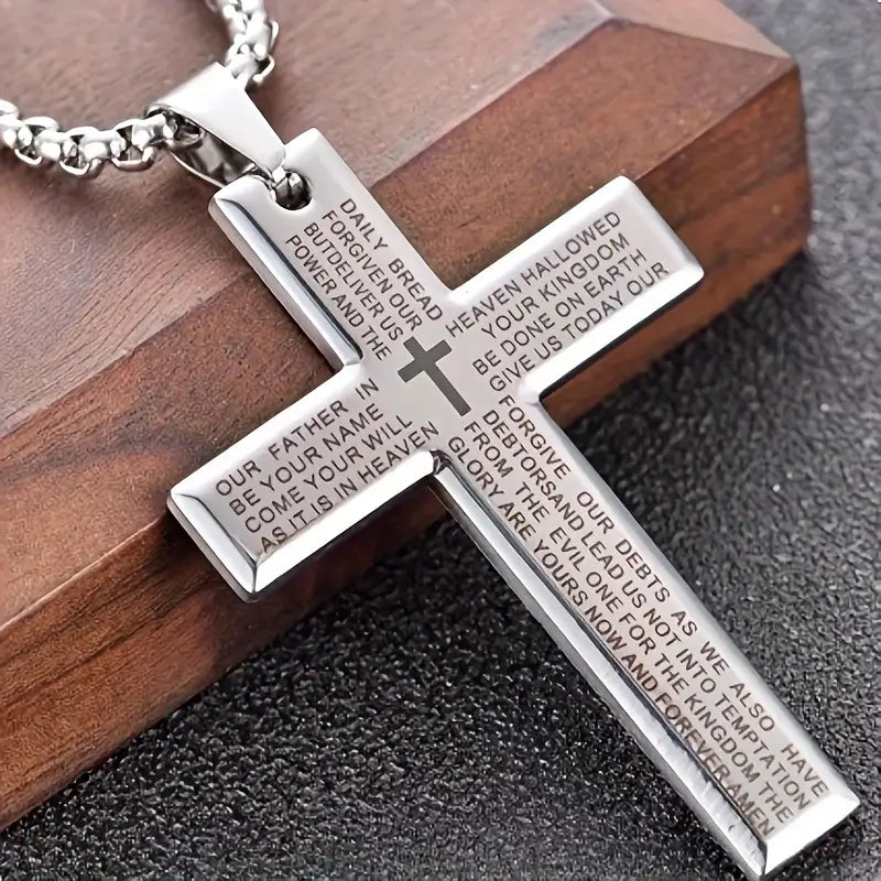 Modernes Edelstahl Kreuz Herren Halskette Gebetsgravur