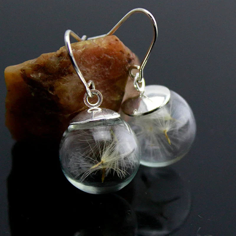Handgemachte Löwenzahn Samen Glaskugel Ohrhänger für Damen