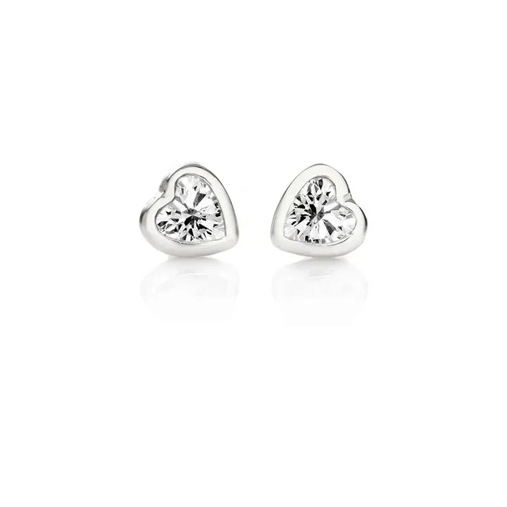 Funkelnder Herzohrstecker aus edlem Metall mit Zirkonia Stein