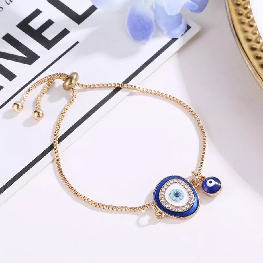Verstellbares Armband mit blauem Nazar-Auge und Zirkonia