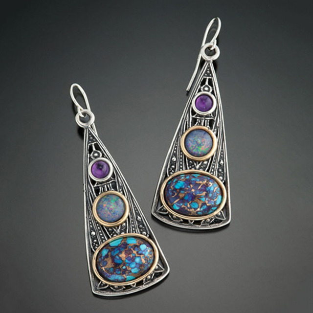 Boho Chic Ohrhänger mit Amethyst und Türkis Steinen