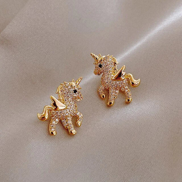 Funkelnde Einhorn Stecker Ohrringe mit Flügeln für Mädchen