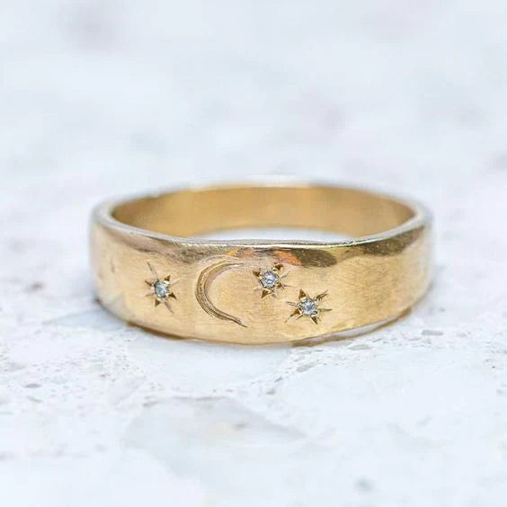 Vintage Mond und Sterne Siegelring