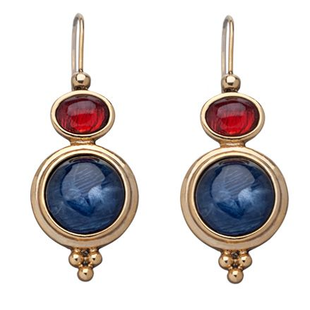 Vintage Ohrringe mit rotem und blauem Cabochon