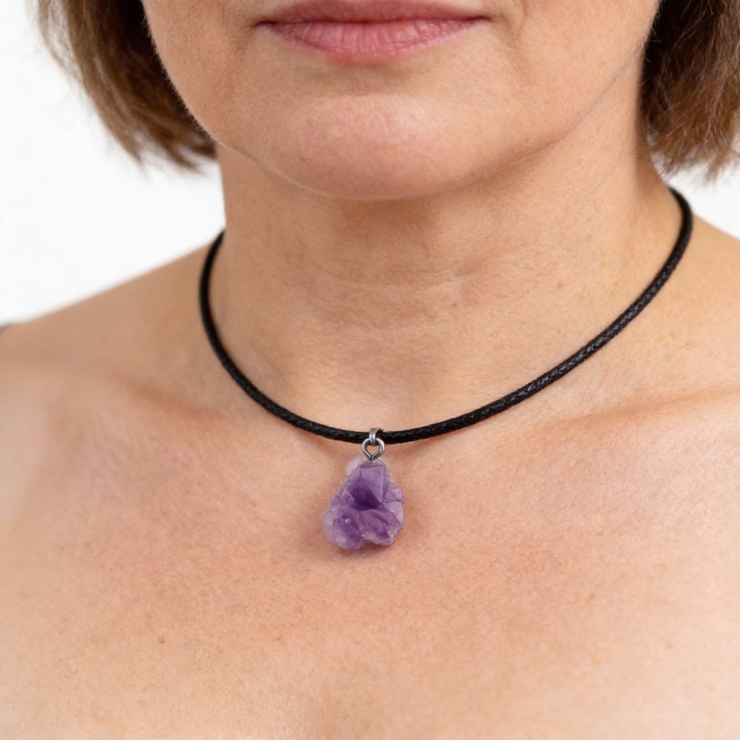Natur Amethyst Rohstein Kristall Anhänger Halskette Lederband