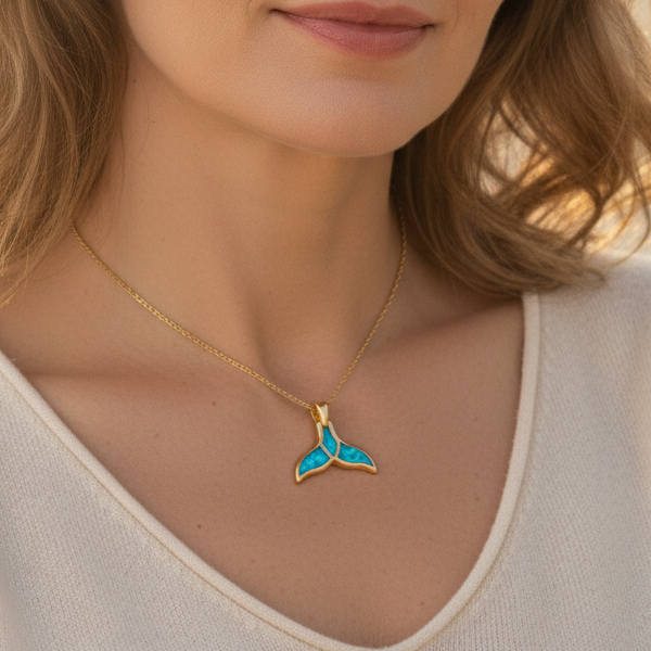 Ozeanblaue Opal-Delfinschwanz-Halskette für Damen