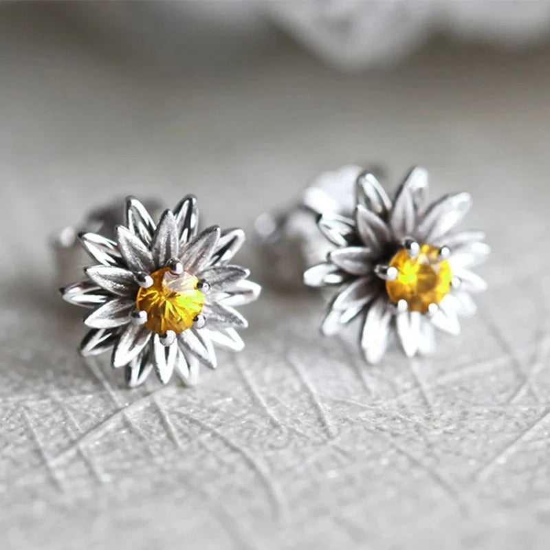 Sonnenblumen-Ohrstecker mit leuchtendem Citrin-Stein für Damen