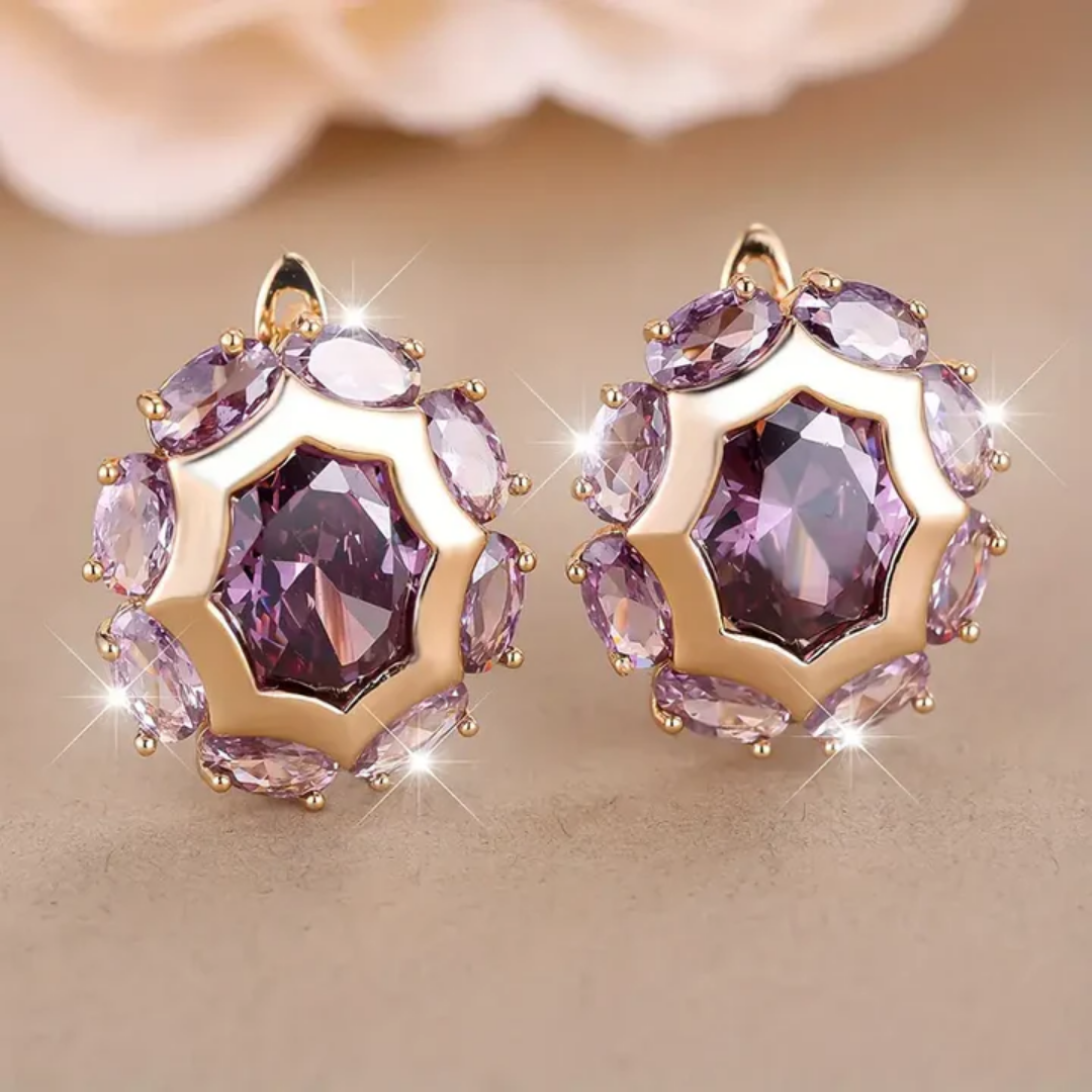 Elegante Ohrringe mit achteckigem und ovalem lila Zirkon