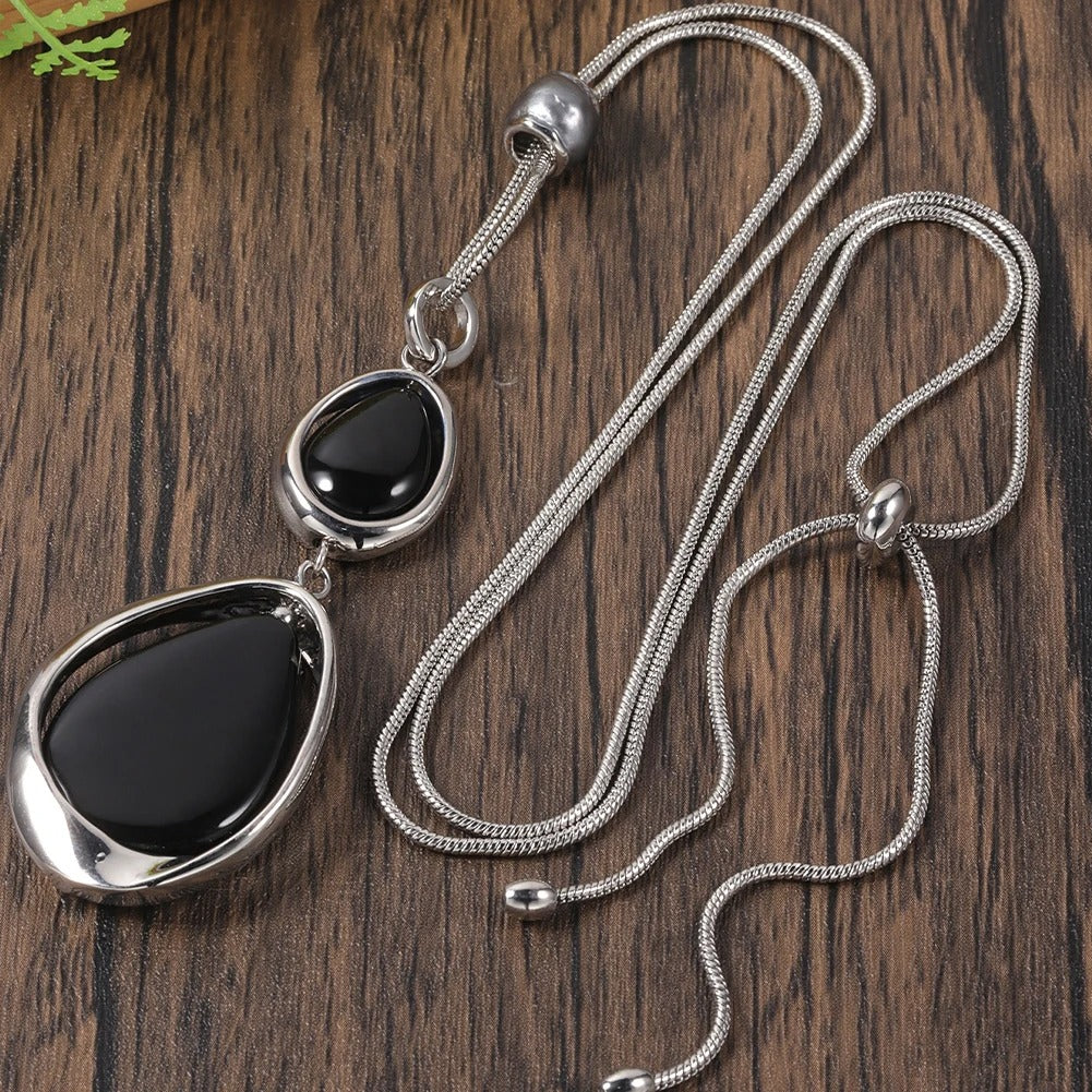 Modische Vintage-Halskette mit schwarzem Onyx-Stein-Anhänger