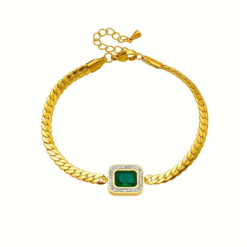 Edles Schlangenketten-Armband mit funkelndem Smaragdgrün-Zirkonia