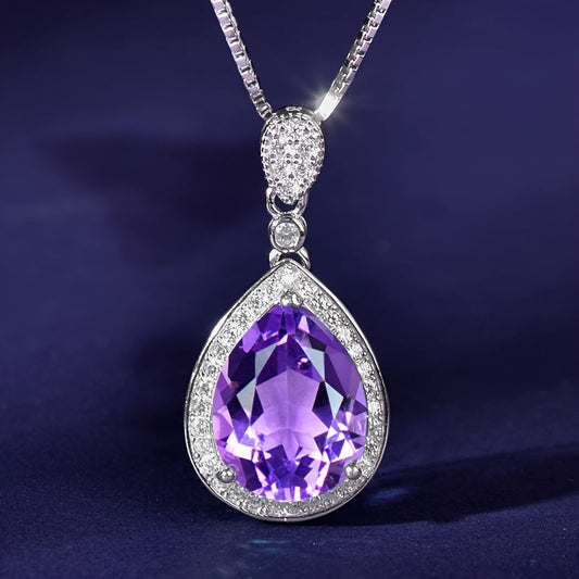 Lila Amethyst Tropfen Anhänger Halskette mit Zirkonia