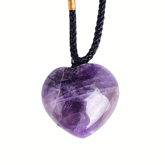 Natürliche Amethyst Herz-Halskette mit verstellbarem Seil und Edelstein-Anhänger