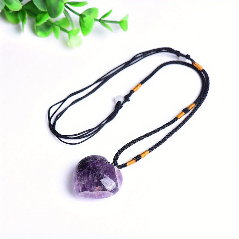 Natürliche Amethyst Herz-Halskette mit verstellbarem Seil und Edelstein-Anhänger