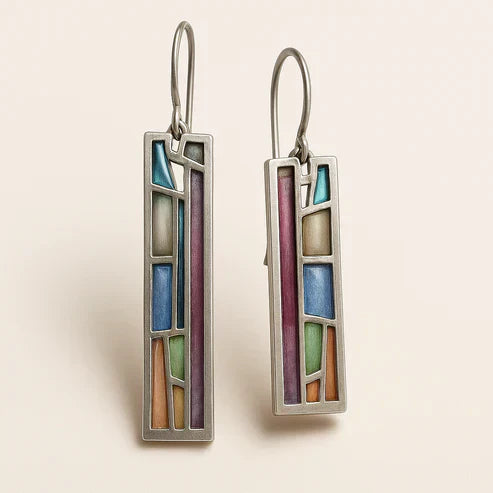 Bunte Emaille Mosaik Ohrringe im Boho Stil