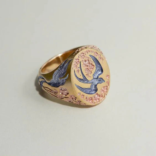 Vintage-Kolibri-Ring in Blau
