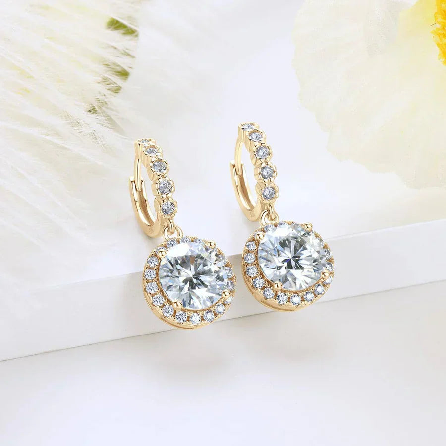 Funkelnde Moissanit Halo Hängeohrringe mit Zirkonia Kristallen für Damen