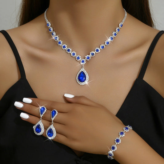 Elegantes Strass Brautschmuckset mit Teardrop-Anhänger für Hochzeit und Party
