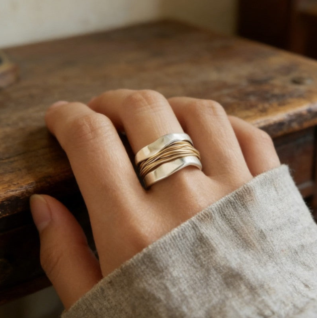 Duo der Töne – Wellenring in Silber und Gold