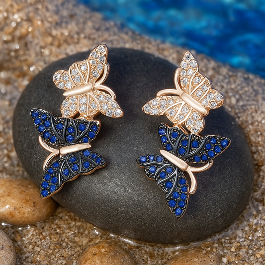 Funkelnde Schmetterlings-Ohrringe mit Saphir- und Diamant-Pavé