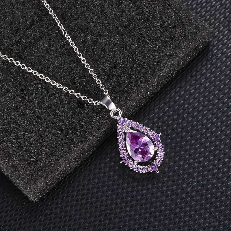 Edles Lila Amethyst Tropfen Schmuckset mit Kette und Ohrringen