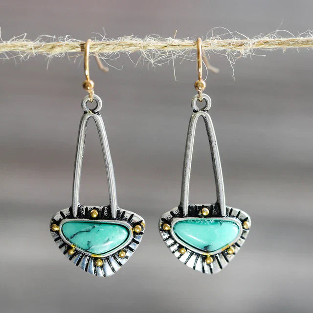 Boho Türkis Statement Ohrringe mit antikem Metall-Finish