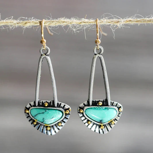 Boho Türkis Statement Ohrringe mit antikem Metall-Finish