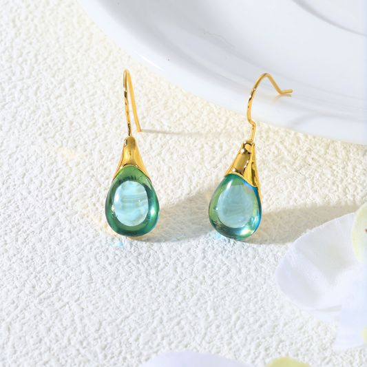 Vintage Hängeohrringe mit blauen Aquamarin-Kristallen