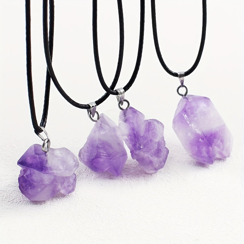 Natur Amethyst Rohstein Kristall Anhänger Halskette Lederband
