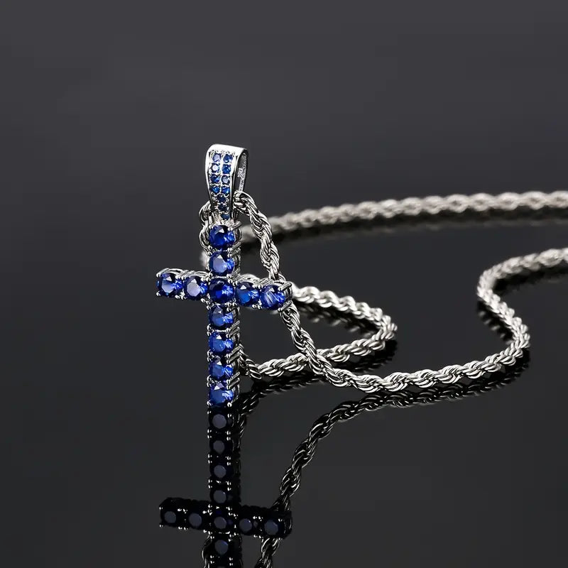 Funkelnde Kreuz-Anhänger Halskette mit Zirkonia und Kordelkette