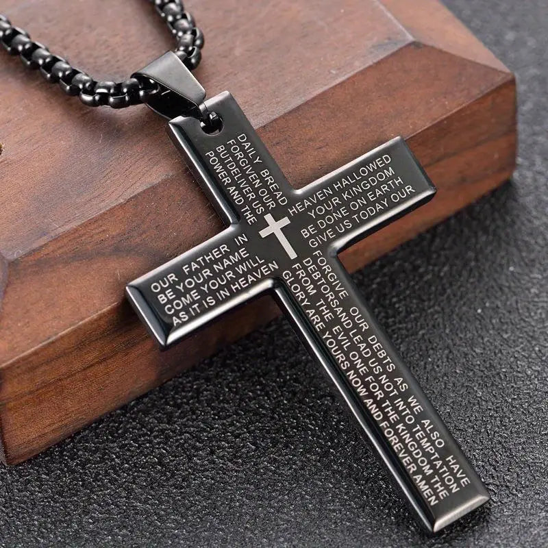 Modernes Edelstahl Kreuz Herren Halskette Gebetsgravur