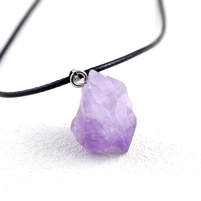 Natur Amethyst Rohstein Kristall Anhänger Halskette Lederband