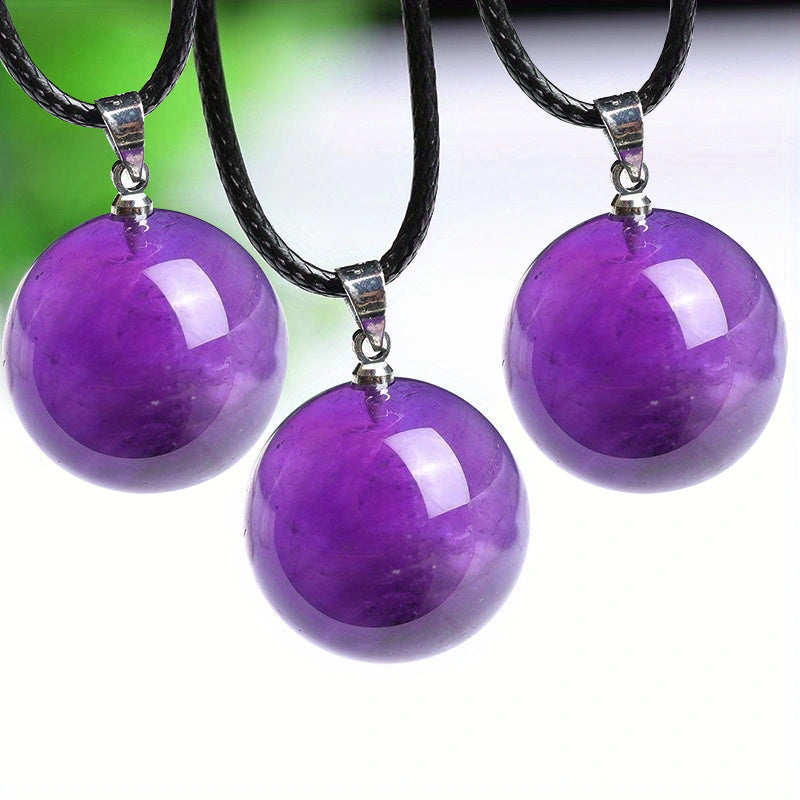 Amethyst Kugel Anhänger Halskette auf schwarzem Lederband Unisex