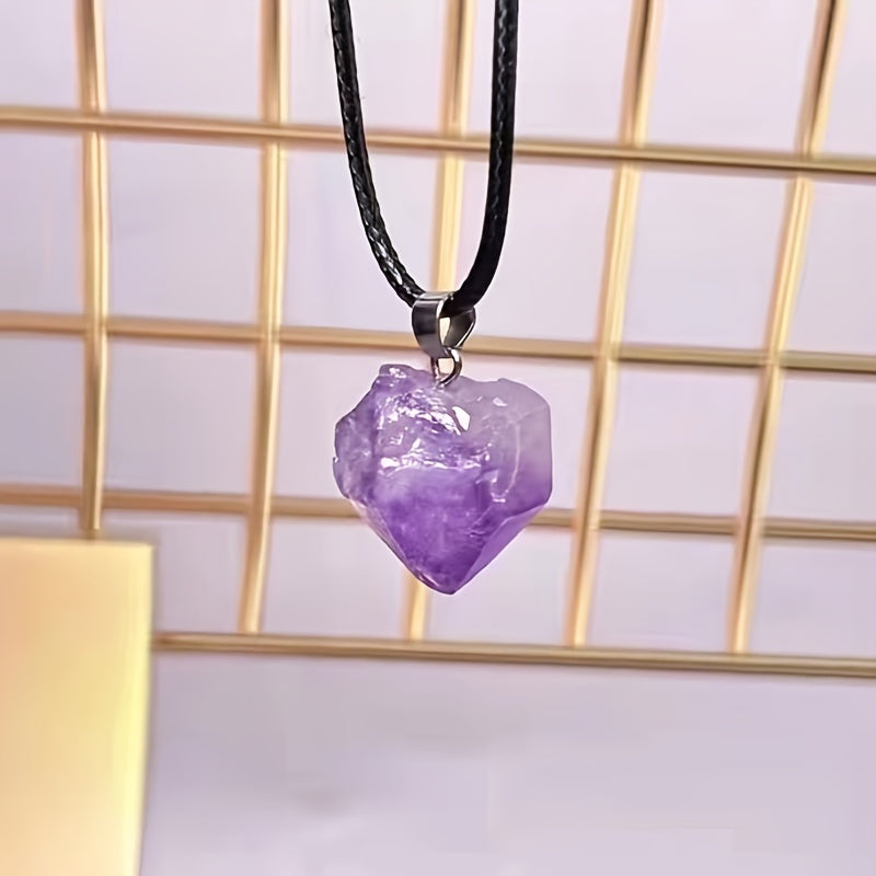Halskette mit natürlichem, rohem Amethyst Kristallanhänger