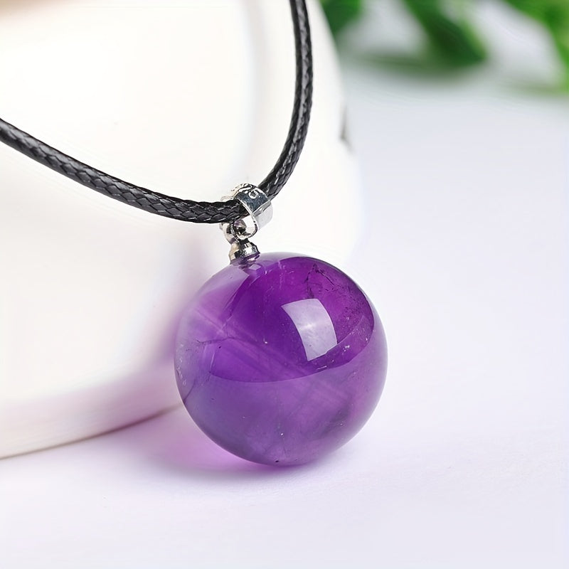 Amethyst Kugel Anhänger Halskette auf schwarzem Lederband Unisex